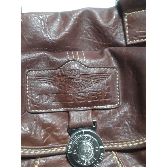 Diesel Satchel Shoulder Bag Brown Leather Flap Pocket Designer Purse - Picture 2 of 6